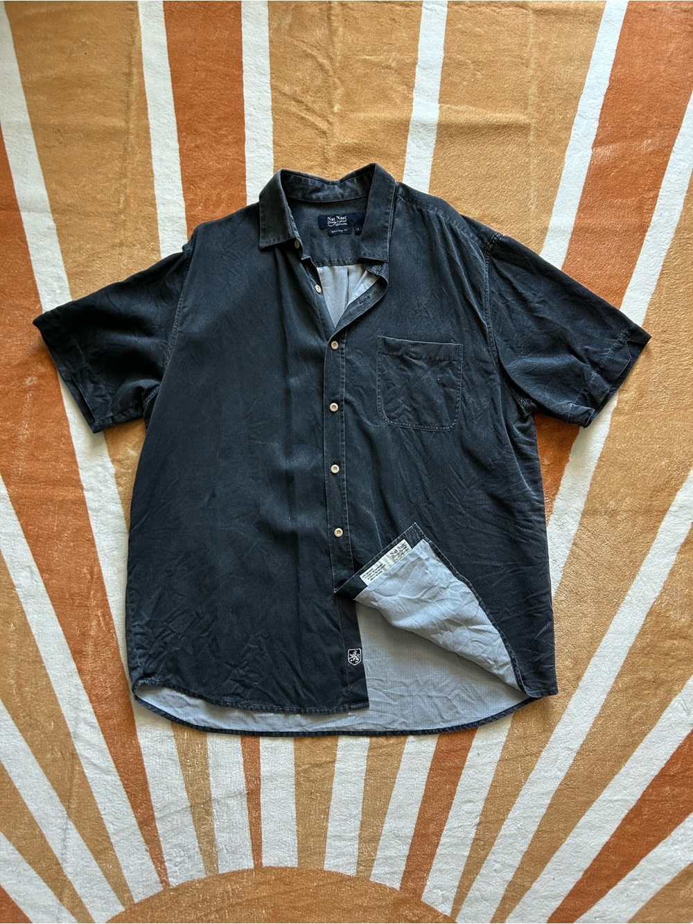 Vintage Y2K silk NAT NAST dark grey textured button up shirt